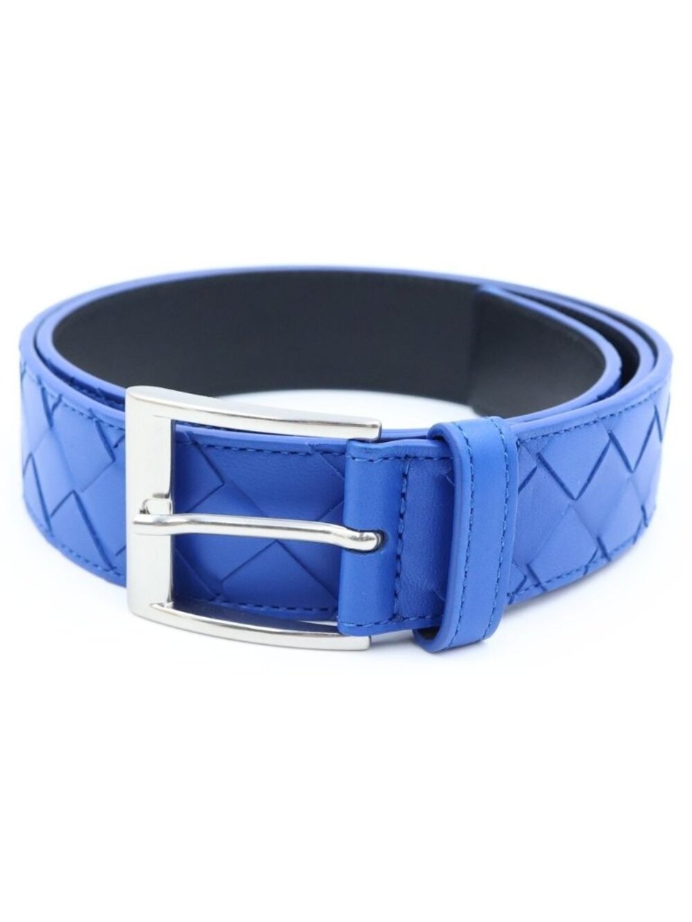 Bottega Veneta Intrecciato Leather Belt Blue Silver